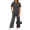 image:imageXIEERDUO Womens 2 Piece Outfits Summer Lounge Sets Side Slit Loungewear  Short Sleeve Top Matching Wide Leg Capri PantsDark Grey