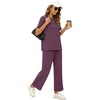 image:imageXIEERDUO Womens 2 Piece Outfits Summer Lounge Sets Side Slit Loungewear  Short Sleeve Top Matching Wide Leg Capri PantsDark Purple