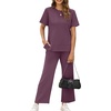 image:imageXIEERDUO Womens 2 Piece Outfits Summer Lounge Sets Side Slit Loungewear  Short Sleeve Top Matching Wide Leg Capri PantsDark Purple