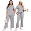 image:imageXIEERDUO Womens 2 Piece Outfits Summer Lounge Sets Side Slit Loungewear  Short Sleeve Top Matching Wide Leg Capri PantsGrey