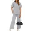 image:imageXIEERDUO Womens 2 Piece Outfits Summer Lounge Sets Side Slit Loungewear  Short Sleeve Top Matching Wide Leg Capri PantsGrey