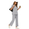image:imageXIEERDUO Womens 2 Piece Outfits Summer Lounge Sets Side Slit Loungewear  Short Sleeve Top Matching Wide Leg Capri PantsGrey