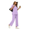 image:imageXIEERDUO Womens 2 Piece Outfits Summer Lounge Sets Side Slit Loungewear  Short Sleeve Top Matching Wide Leg Capri PantsLight Purple