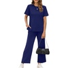 image:imageXIEERDUO Womens 2 Piece Outfits Summer Lounge Sets Side Slit Loungewear  Short Sleeve Top Matching Wide Leg Capri PantsNavy
