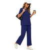 image:imageXIEERDUO Womens 2 Piece Outfits Summer Lounge Sets Side Slit Loungewear  Short Sleeve Top Matching Wide Leg Capri PantsNavy