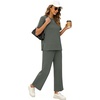 image:imageXIEERDUO Womens 2 Piece Outfits Summer Lounge Sets Side Slit Loungewear  Short Sleeve Top Matching Wide Leg Capri PantsRock Green