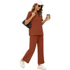 image:imageXIEERDUO Womens 2 Piece Outfits Summer Lounge Sets Side Slit Loungewear  Short Sleeve Top Matching Wide Leg Capri PantsRust