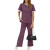image:imageXIEERDUO Womens 2 Piece Outfits Summer Lounge Sets Side Slit Loungewear  Short Sleeve Top Matching Wide Leg Capri PantsStripe Purple