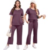 image:imageXIEERDUO Womens 2 Piece Outfits Summer Lounge Sets Side Slit Loungewear  Short Sleeve Top Matching Wide Leg Capri PantsStripe Purple
