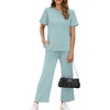 image:imageXIEERDUO Womens 2 Piece Outfits Summer Lounge Sets Side Slit Loungewear  Short Sleeve Top Matching Wide Leg Capri PantsTurquoise
