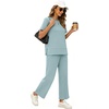 image:imageXIEERDUO Womens 2 Piece Outfits Summer Lounge Sets Side Slit Loungewear  Short Sleeve Top Matching Wide Leg Capri PantsTurquoise