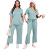 image:imageXIEERDUO Womens 2 Piece Outfits Summer Lounge Sets Side Slit Loungewear  Short Sleeve Top Matching Wide Leg Capri PantsTurquoise