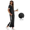 image:imageXIEERDUO Womens 2 Piece Outfits Summer Lounge Sets Side Slit Loungewear  Short Sleeve Top Matching Wide Leg Capri PantsUnique Black
