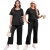 image:imageXIEERDUO Womens 2 Piece Outfits Summer Lounge Sets Side Slit Loungewear  Short Sleeve Top Matching Wide Leg Capri PantsUnique Black