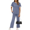 image:imageXIEERDUO Womens 2 Piece Outfits Summer Lounge Sets Side Slit Loungewear  Short Sleeve Top Matching Wide Leg Capri PantsUnique Blue