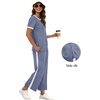 image:imageXIEERDUO Womens 2 Piece Outfits Summer Lounge Sets Side Slit Loungewear  Short Sleeve Top Matching Wide Leg Capri PantsUnique Blue