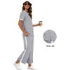 image:imageXIEERDUO Womens 2 Piece Outfits Summer Lounge Sets Side Slit Loungewear  Short Sleeve Top Matching Wide Leg Capri PantsUnique Grey
