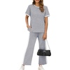 image:imageXIEERDUO Womens 2 Piece Outfits Summer Lounge Sets Side Slit Loungewear  Short Sleeve Top Matching Wide Leg Capri PantsUnique Grey
