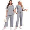 image:imageXIEERDUO Womens 2 Piece Outfits Summer Lounge Sets Side Slit Loungewear  Short Sleeve Top Matching Wide Leg Capri PantsUnique Grey