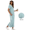 image:imageXIEERDUO Womens 2 Piece Outfits Summer Lounge Sets Side Slit Loungewear  Short Sleeve Top Matching Wide Leg Capri PantsUnique Turquoise