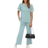 image:imageXIEERDUO Womens 2 Piece Outfits Summer Lounge Sets Side Slit Loungewear  Short Sleeve Top Matching Wide Leg Capri PantsUnique Turquoise