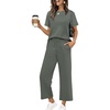 image:imageXIEERDUO Womens 2 Piece Outfits Summer Lounge Sets Side Slit Loungewear  Short Sleeve Top Matching Wide Leg Capri PantsRock Green