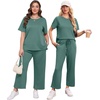 image:imageXIEERDUO Womens 2 Piece Outfits Summer Lounge Sets Side Slit Loungewear  Short Sleeve Top Matching Wide Leg Capri PantsDeep Green