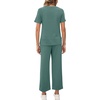 image:imageXIEERDUO Womens 2 Piece Outfits Summer Lounge Sets Side Slit Loungewear  Short Sleeve Top Matching Wide Leg Capri PantsDeep Green