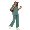 image:imageXIEERDUO Womens 2 Piece Outfits Summer Lounge Sets Side Slit Loungewear  Short Sleeve Top Matching Wide Leg Capri PantsDeep Green