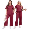image:imageXIEERDUO Womens 2 Piece Outfits Summer Lounge Sets Side Slit Loungewear  Short Sleeve Top Matching Wide Leg Capri PantsRed