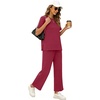 image:imageXIEERDUO Womens 2 Piece Outfits Summer Lounge Sets Side Slit Loungewear  Short Sleeve Top Matching Wide Leg Capri PantsRed