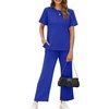 image:imageXIEERDUO Womens 2 Piece Outfits Summer Lounge Sets Side Slit Loungewear  Short Sleeve Top Matching Wide Leg Capri PantsRoyal Blue