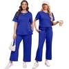 image:imageXIEERDUO Womens 2 Piece Outfits Summer Lounge Sets Side Slit Loungewear  Short Sleeve Top Matching Wide Leg Capri PantsRoyal Blue