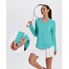 image:imageXIEERDUO Womens Workout Tops Long Sleeve Sun Protection Dry Fit Running Gym  V Neck Uv Sun Protection Fitness clothing Moisture wicking Dry Fit Gym shirts Yoga clothes UPF 50 Pilates outfits05 Aqua