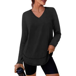 image:imageXIEERDUO Womens Workout Tops Long Sleeve Sun Protection Dry Fit Running Gym  V Neck Uv Sun Protection Fitness clothing Moisture wicking Dry Fit Gym shirts Yoga clothes UPF 50 Pilates outfits02 Black