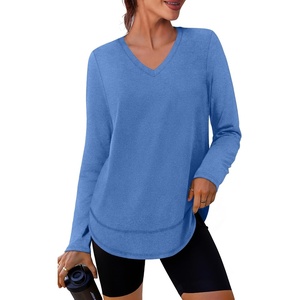 image:imageXIEERDUO Womens Workout Tops Long Sleeve Sun Protection Dry Fit Running Gym  V Neck Uv Sun Protection Fitness clothing Moisture wicking Dry Fit Gym shirts Yoga clothes UPF 50 Pilates outfits06 Blue