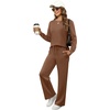 image:imageXIEERDUO Womens 2 Piece Outfits Fall Lounge Sets Cozy Side Slit Loungewear  Long Sleeve Side Slit Top Matching Wide Leg Pants Loose Track Suits Winter Fashion Clothing Travel Airport Vacation WearBrown