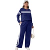 image:imageXIEERDUO Womens 2 Piece Outfits Fall Lounge Sets Cozy Side Slit Loungewear  Long Sleeve Side Slit Top Matching Wide Leg Pants Loose Track Suits Winter Fashion Clothing Travel Airport Vacation WearZ Navy White
