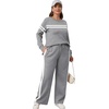 image:imageXIEERDUO Womens 2 Piece Outfits Fall Lounge Sets Cozy Side Slit Loungewear  Long Sleeve Side Slit Top Matching Wide Leg Pants Loose Track Suits Winter Fashion Clothing Travel Airport Vacation WearZ Grey White