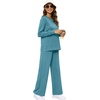 image:imageXIEERDUO Womens 2 Piece Outfits Fall Lounge Sets Cozy Side Slit Loungewear  Long Sleeve Side Slit Top Matching Wide Leg Pants Loose Track Suits Winter Fashion Clothing Travel Airport Vacation WearLake