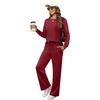 image:imageXIEERDUO Womens 2 Piece Outfits Fall Lounge Sets Cozy Side Slit Loungewear  Long Sleeve Side Slit Top Matching Wide Leg Pants Loose Track Suits Winter Fashion Clothing Travel Airport Vacation WearWine Red