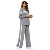 image:imageXIEERDUO Womens 2 Piece Outfits Fall Lounge Sets Cozy Side Slit Loungewear  Long Sleeve Side Slit Top Matching Wide Leg Pants Loose Track Suits Winter Fashion Clothing Travel Airport Vacation WearZ Grey White