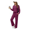 image:imageXIEERDUO Womens 2 Piece Outfits Fall Lounge Sets Cozy Side Slit Loungewear  Long Sleeve Side Slit Top Matching Wide Leg Pants Loose Track Suits Winter Fashion Clothing Travel Airport Vacation WearDark Purple