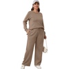 image:imageXIEERDUO Womens 2 Piece Outfits Fall Lounge Sets Cozy Side Slit Loungewear  Long Sleeve Side Slit Top Matching Wide Leg Pants Loose Track Suits Winter Fashion Clothing Travel Airport Vacation WearA Khaki