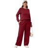 image:imageXIEERDUO Womens 2 Piece Outfits Fall Lounge Sets Cozy Side Slit Loungewear  Long Sleeve Side Slit Top Matching Wide Leg Pants Loose Track Suits Winter Fashion Clothing Travel Airport Vacation WearWine Red