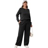 image:imageXIEERDUO Womens 2 Piece Outfits Fall Lounge Sets Cozy Side Slit Loungewear  Long Sleeve Side Slit Top Matching Wide Leg Pants Loose Track Suits Winter Fashion Clothing Travel Airport Vacation WearA Black