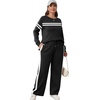 image:imageXIEERDUO Womens 2 Piece Outfits Fall Lounge Sets Cozy Side Slit Loungewear  Long Sleeve Side Slit Top Matching Wide Leg Pants Loose Track Suits Winter Fashion Clothing Travel Airport Vacation WearZ Black White