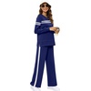 image:imageXIEERDUO Womens 2 Piece Outfits Fall Lounge Sets Cozy Side Slit Loungewear  Long Sleeve Side Slit Top Matching Wide Leg Pants Loose Track Suits Winter Fashion Clothing Travel Airport Vacation WearZ Navy White
