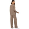 image:imageXIEERDUO Womens 2 Piece Outfits Fall Lounge Sets Cozy Side Slit Loungewear  Long Sleeve Side Slit Top Matching Wide Leg Pants Loose Track Suits Winter Fashion Clothing Travel Airport Vacation WearA Khaki