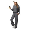 image:imageXIEERDUO Womens 2 Piece Outfits Fall Lounge Sets Cozy Side Slit Loungewear  Long Sleeve Side Slit Top Matching Wide Leg Pants Loose Track Suits Winter Fashion Clothing Travel Airport Vacation WearB Dark Grey